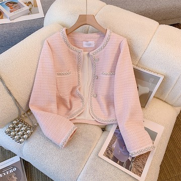 法式重工小香風外套女秋冬2024新款高級感輕奢氣質短款粗花呢上衣