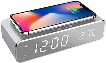 台鐘QI無線充電【日本代購】功能鬧鐘鬧鐘USB電源安卓iphone充電器iPhone8或以上兼容日曆溫度計時光記憶節能日文附送