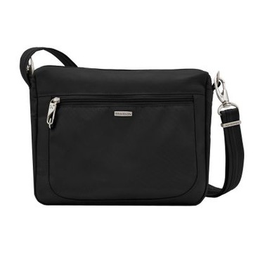 《TRAVELON》Classic三層防盜斜背包-黑-- 側背包 斜背包 背帶包 防割防搶