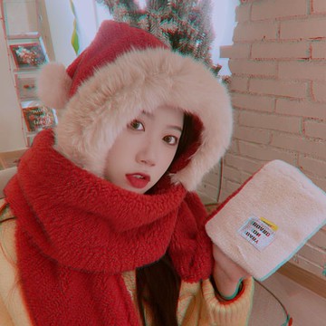 連帽圍脖圣誕帽子圍巾手套三合一冬季新款加厚保暖可愛百搭圍脖一體三件套 雙11全館免運