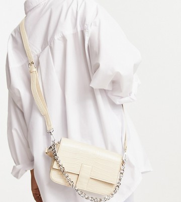 Public Desire The Bay crossbody bag with chain in cream croc-White