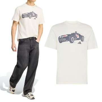 Adidas Mer Sa 55 Tee1M 男款 白色 F1 賽車 賓士 聯名 復古 印花 T恤 短袖 KS2256
