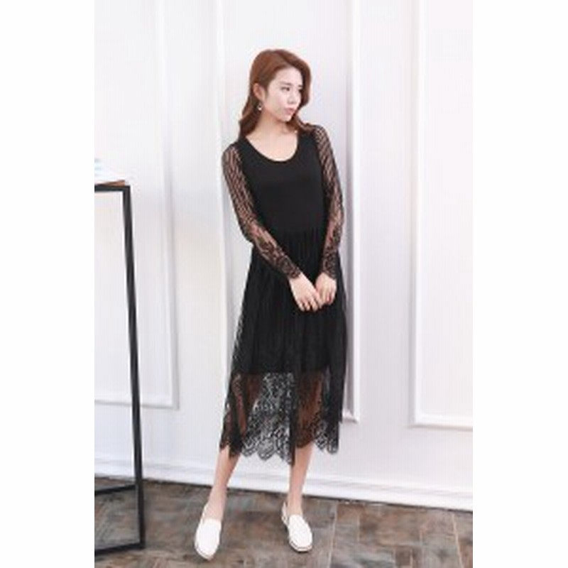 ワンピース レース ロング丈 ノースリーブ 代 黒 白 無地 透け感 刺繍 プリーツ ラウンドネック 大人可愛い オールインワン 春夏 通販 Lineポイント最大1 0 Get Lineショッピング