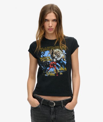 Superdry Women's Women's Iron Maiden x Cap Sleeve Band T-shirt Black / Heavy Metal Black - Size: 16 Size: 12