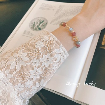 「腕間彩虹」糖果天然草莓晶金發晶灰月光少女心手鏈