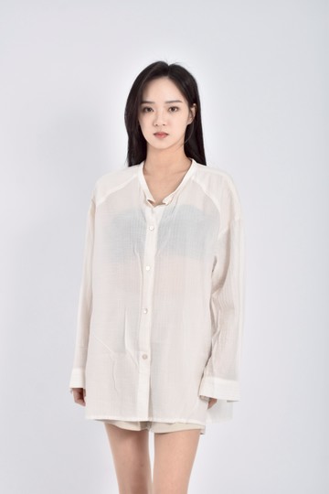 (L) opper韓牌質感條紋杏色長袖上衣