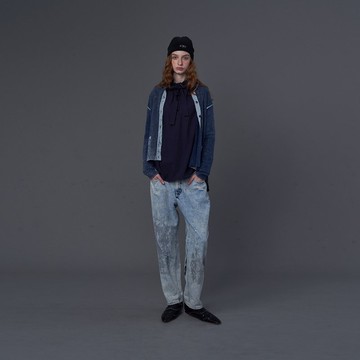 2402L08圓領仿舊羊絨小外套 (深藍)