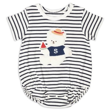 akachan honpo - 短袖外出包屁衣-凸毛繡-深藍色