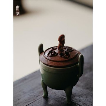 束刻 木蓋手工越窯青瓷陶瓷香爐器盤香打香篆復古沉香熏香爐擺件