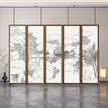 新中式實木屏風隔斷客廳可折疊移動辦公室山水背景墻雙面遮擋/屏風/擋風屏/隔斷屏/遮擋屏/折疊屏/玄關屏風/客廳屏風