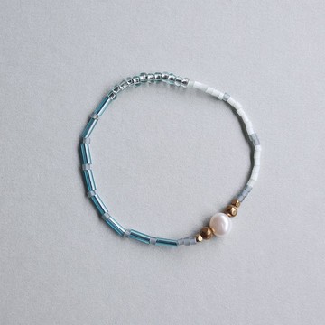 巴洛克圓面珍珠玻璃藍珠鍊 / 珍珠手鍊 / 淡水珍珠 / 黃銅手鍊