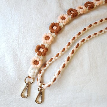 可調節法式編織小花手機掛繩 背繩