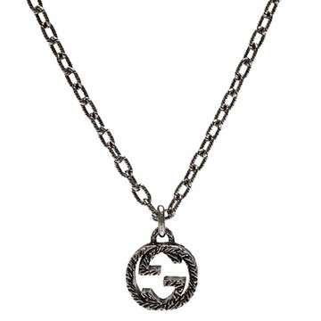 GUCCI 古馳 Interlocking G圓形墜飾造型項鍊(銀)