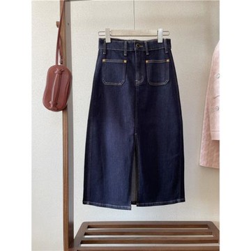 顯瘦王炸！Kh歐美系高級感雙口袋高腰純色前開叉牛仔裙中長半身裙