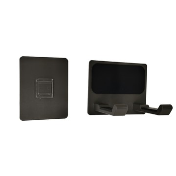 mohe 木暉居家 加厚太空鋁螺絲無痕貼收納架系列 雙掛勾 浴室置物架 吹風機架 + 肥皂架  25 x 25 x 15cm  黑色  1組