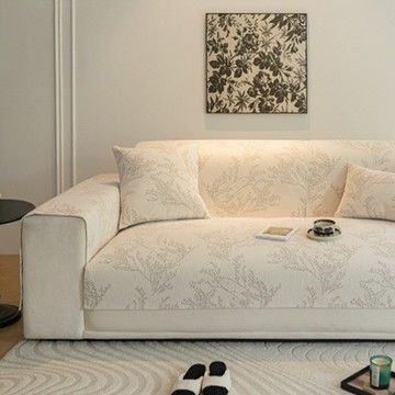 好物良品 編織系列 雪尼爾立體刺繡四季通用沙發墊 4人座  北雪森林 米白色  靠背巾70 x 70cm 4個 + 坐墊巾240 x 90cm