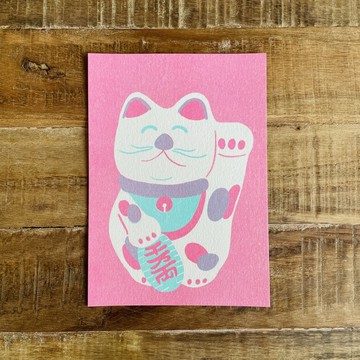 招財貓/粉色/招き猫/孔版印刷明信片
