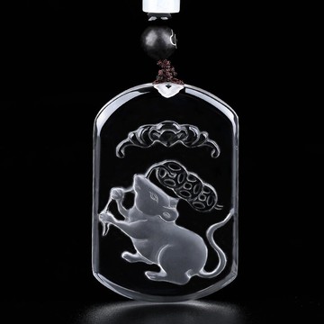 天然白水晶生肖鼠吊墜屬鼠吉祥物項鏈靈鼠賜瑞飾品男女款隨身掛件