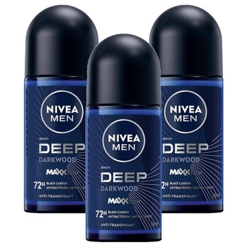 NIVEA 妮維雅 台灣公司貨 深極炭系列 止汗爽身乳液 清新魅力 滾珠瓶  50ml  3瓶