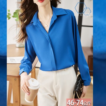 翻領單色不對稱雙層暗門襟襯衫 M-2XL【932564X】【現+預】☆流行前線☆