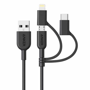[5東京直購] Anker A8436 Powerline II 三合一 充電傳輸線 Lightning / Type C / Micro USB 90公分_黑PP5