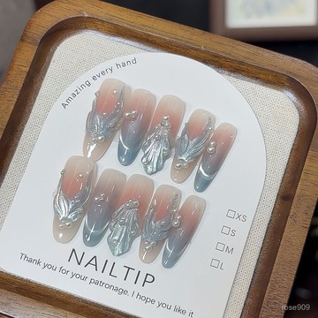 ✨Hannah✨純手工【夢幻人魚】貓眼立體貝殻紋夢幻氛圍感藍色長款顯白穿戴甲精緻穿戴甲 TOPL