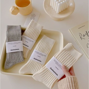 🏆免運台灣出貨【豎條溫柔系堆堆襪】日系豎條溫柔系堆堆襪 中筒襪 百搭直條女襪 襪子 穿搭 O-a59