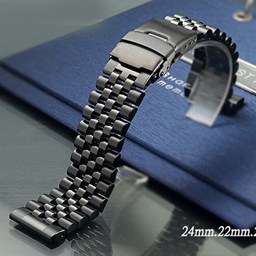 全新 不鏽鋼實心五珠摺疊扣-螺栓接合款金屬錶帶 ( 24mm.22mm.20mm )