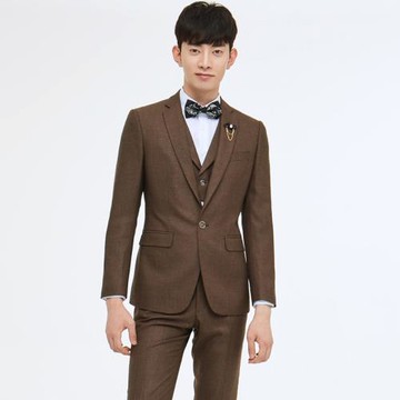 淺咖三件套菲獅頓西服套裝男士韓版小西裝三件套新郎伴郎220T