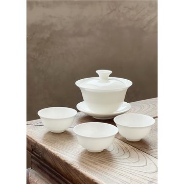 骨瓷蓋碗三才碗工夫茶碗薄胎茶備 純白高骨蓋甌 三杯單叢陶瓷茶杯