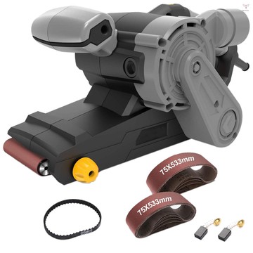 砂帶砂光機,1000w 砂光機,帶 6 步速度控制,自鎖開關和 12 個砂帶(75 x 533 毫米),無需適配器,3