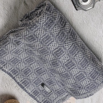 【毯子】喀什米爾羊毛大毯子/披肩 黑灰菱格 柔軟保暖