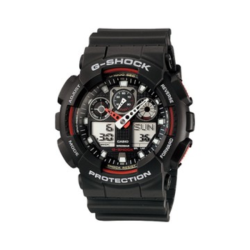 CASIO 卡西歐  G-SHOCK系列 個性機械感三眼雙顯電子錶-黑x紅/55.0mm