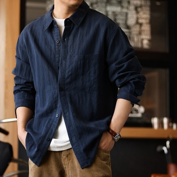 Wuluwear 砂洗復古天絲長袖襯衫男美式休閒202g簡約啞光質感外套