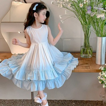 🌸YR🌸 女童洋裝 女童連身裙 女童裙子 女童夏季無袖連衣裙2026新款韓版女大童洋氣沙灘度假風漸變背心裙