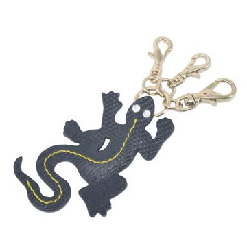 agnes b.蜥蜴水鑽皮革鑰匙圈-黑