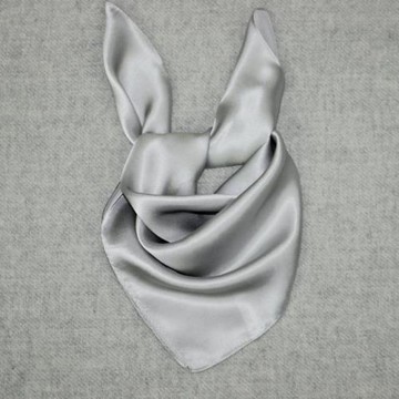 天然真絲緞面經典銀灰純色52/65cm小中方巾絲巾領巾圍巾 男女生款