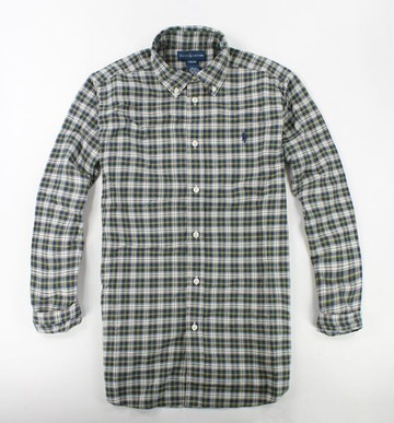 美國百分百【全新真品】Ralph Lauren RL POLO 男 襯衫 黃綠 格紋 復古風 上衣 藍馬 免運 XS S號