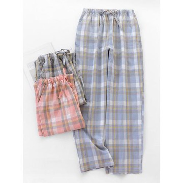 水洗棉情侶睡褲純棉男士長褲春秋夏季薄款家居褲女格子無印風寬松