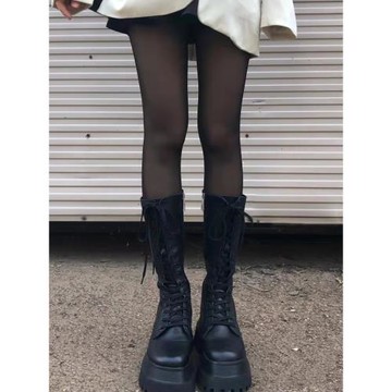 長靴女2023秋冬新款松糕厚底中筒機車靴顯瘦增高不過膝高筒騎士靴