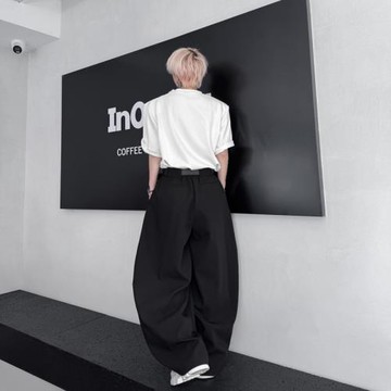 美拉德風顯瘦垂感百搭休閑褲韓版百搭褶皺設計今年流行爆款彎刀褲