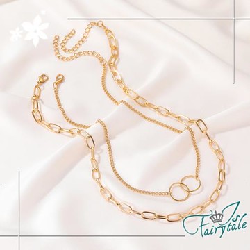 【伊飾童話】任選-幾何雙圈＊簡約創意麻花鎖骨項鍊