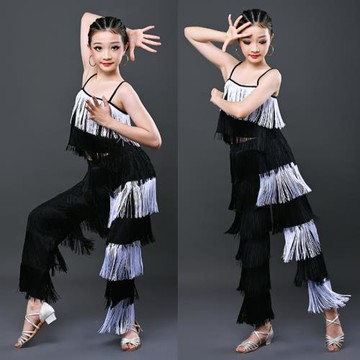 兒童拉丁舞服裝新款春夏兒童演出女童少兒專業比賽流蘇套裝舞蹈裙