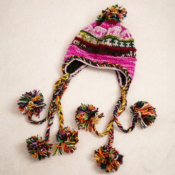 彩色辮子護耳羊毛帽子095434