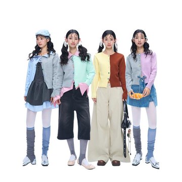 MOF禮物商店 拼色針織彩色半片長袖毛衣開衫miu系穿搭