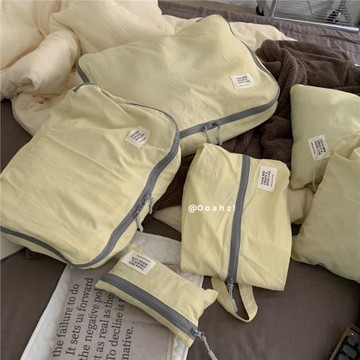 一套管夠！六件t起司黃~旅行收納袋內衣鞋子尼龍行李箱衣服分類包