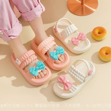 ✨可開發票#女童涼鞋夏款2024新款中大童沙灘防滑蝴蝶結洋氣厚底親子涼拖鞋#免運