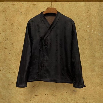 清澹 香云紗中式復古 開襟黑色小衫