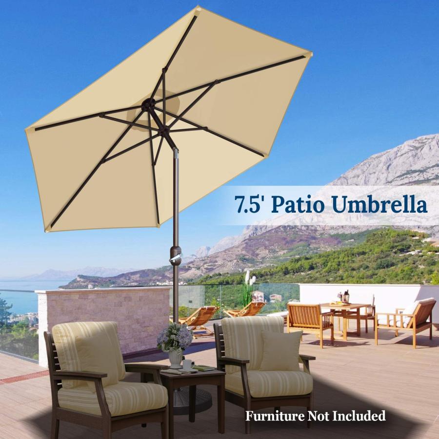 BenefitUSA 7.5' Round Patio Umbrella Garden Parasol Market Outdoor Sunshade with Tilt and Crank(Base Not Included) (Beige)