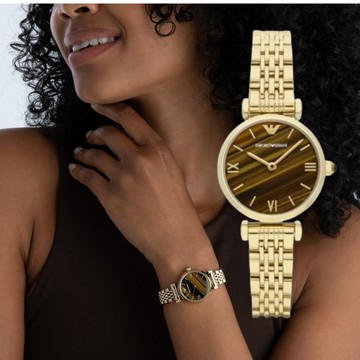 EMPORIO ARMANI 亞曼尼 Cleo系列 優雅復古金鍊女腕錶 棕面 28mmAR11703